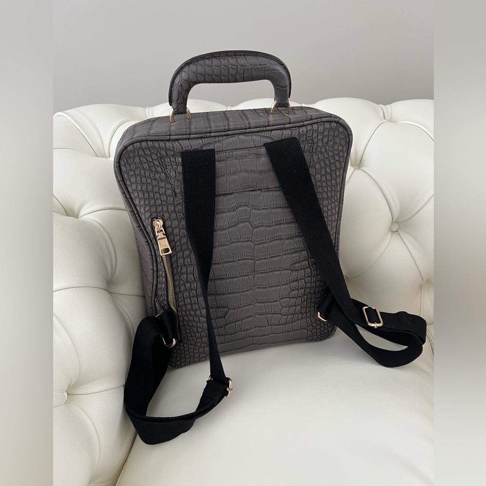 Gray Crocodile-Embossed Backpack - Picture 4 of 13